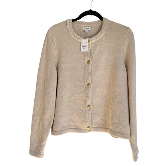 J.Crew Women's Lady Jacket Hthr Mushroom Cotton Cardigan Sweater Size L NWT - Picture 8 of 12